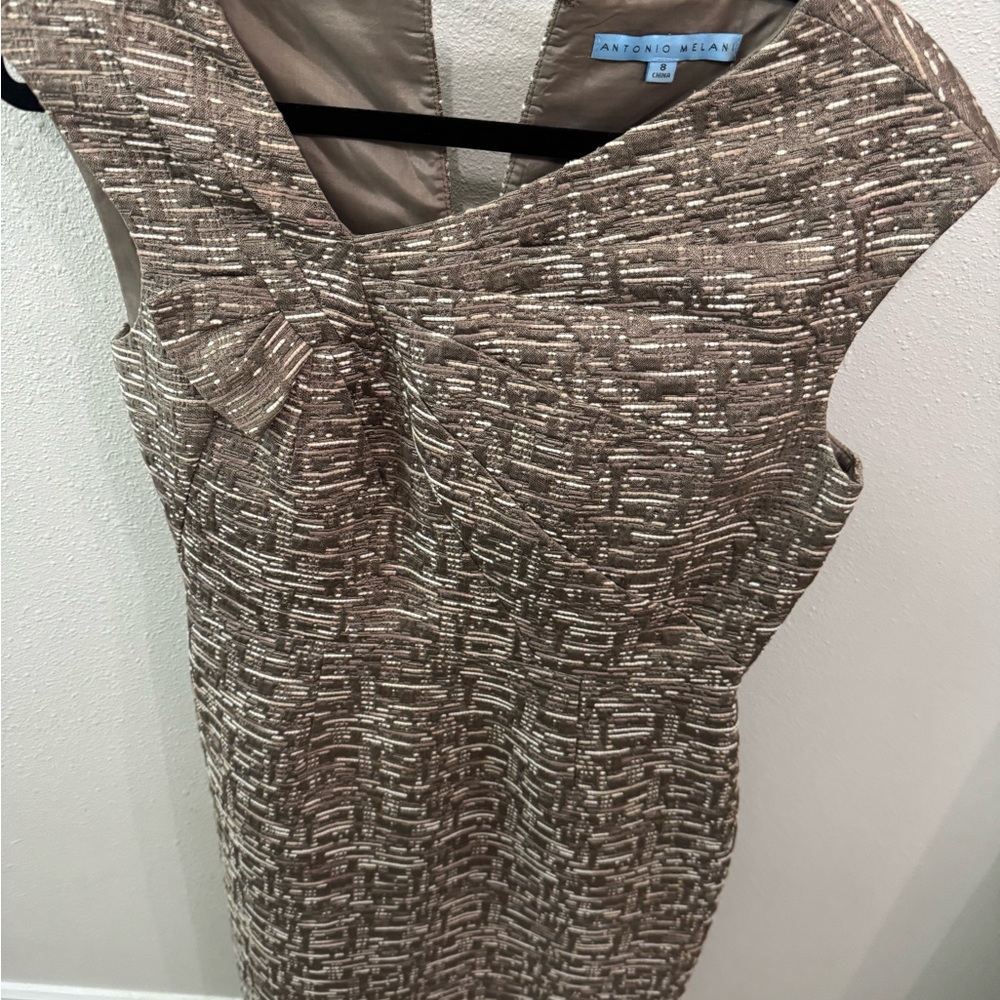ANTONIO MELANI Taupe Textured Midi Sheath Dress